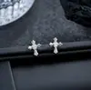 Brincos de Cruz com Diamantes Cintilantes para Mulheres, Pino de Prata S999, Brincos Estilosos e Versáteis, Acessórios de Orelha Tendência de Verão, Presente no Atacado