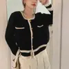 Estilo coreano otoño e invierno Nuevo estilo retro estilo Chanel corto estilo ins contraste suave de color cárdigan de punto suéter top para mujer