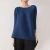 Camiseta Redonda Nueva Suelta Estilo Miyake para Primavera y Otoño 2026, Camiseta Base de Color Sólido, Top Plisado Suelto Adelgazante de Manga Larga para Mujer