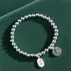 Pulsera Estilo Antiguo Retro Estilo Chino para Mujer con Amuleto de Buena Suerte, Colgante de Paz y Diseño de Perlas de Imitación Plateada, Joyería Cultural y Creativa