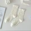 Novas Meias Brancas Puras Lolita para Mulheres Estilo College Japonês Meias de Renda com Coração para Meninas Torcidas Meia-Calça Média