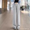 Pantalones grises de pierna ancha de seda de hielo para mujer, Verano Delgados de corte holgado, Efecto drapeado adelgazante, Pantalones largos hasta el suelo, Nuevos pantalones casuales frescos 2025
