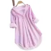 Grandes Cantidades en Stock de Camisas de Mujer de Estilo Nuevo Europeo y Americano de Amazon, Sueltas, con Rayas Verticales, de Longitud Media, Camisas de Manga Larga Casuales y de Moda