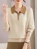 Nueva camisa básica de manga larga de otoño para mamá, suéter con cuello para mujer, top de punto de talla grande, ropa de otoño e invierno para mujeres de mediana edad y mayores