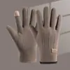 Luvas de Couro Masculinas de Inverno com Tela Sensível ao Toque, Acolchoadas com Veludo e Espessas para Prevenir o Frio, Quentes e à Prova de Vento, Antiderrapantes, Grandes de Algodão, Atacado