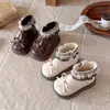 Botines de Encaje Plegables para Niña Otoño/Invierno Nuevo Estilo Lazo Niña Pequeña Suela Gruesa Antideslizante Botas de Princesa Botas Individuales para Niños
