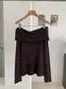 KEKEZOON Moda Coreana Estilo Outono Início Blusa de Tricô de Um Ombro Slim Fit Elegante Top Decotado Fora do Ombro para Mulheres 9148