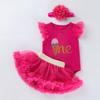 Nuevo vestido de verano para niña, vestido de cumpleaños de un año, ropa de bebé de dibujos animados Ha, conjunto de vestido de princesa de malla de tres colores