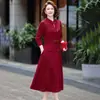 Vestido de Otoño Elegante de Manga Larga para Maternidad para Mujeres de 40-50 Años de Edad Media Moda Casual Versátil que Reduce la Edad Falda Larga