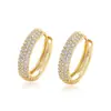 Brincos Argola Larga de Três Fileiras de Diamante de Cobre Microincrustados Estilo Ins, Brincos Vintage de Alto Padrão, Brincos Argola Transfronteiriços Europeus e Americanos para Mulheres