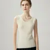 Colete de Tricô Cashmere Gola U Outono/Inverno 2026 Novo Feminino Cor Sólida Sem Mangas Slim Ajuste Afinando Camada Base Top