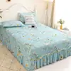 Faldón de cama acolchado de algodón cepillado Clase A, una sola pieza, juego grueso de tres piezas, funda de colchón Simmons, funda protectora de encaje antideslizante, borde en S