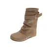 Botines Apilados de Nuevo Estilo Otoñal Botas de Caballero con Cinturón de Cuero Retro Botas de Moda Versátiles Estilo Europeo y Americano 2026 Botas para Mujer Hebilla Adelgazante
