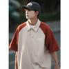Polo manga corta para hombre verano 260g pesado marca de moda camiseta retro americana color contrastante manga raglán manga media camiseta