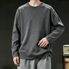 [Esencial de Otoño] Camiseta de Manga Larga con Cuello Redondo, Color Sólido Versátil de Corte Holgado para Hombre, Top Informal de Marca de Moda para Otoño
