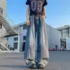 Jeans vintage lavados en azul con dobladillo curvo para hombre, estilo fino de verano, pantalones anchos de alta calle americana, marca de moda, pantalones geniales y de corte holgado