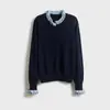 Hong Kong e American Apparel/Primavera 2026 Feminino Lã Alta Qualidade Social Dupla Camada Gola de Renda Cardigã Suéter Tricotado