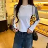 Camiseta de manga larga a rayas minimalista estilo coreano, de algodón 100% acanalado, 210g, para mujer, prenda básica para primavera, otoño e invierno, versión lisa sin estampado