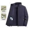 Chaqueta fina para hombre para exteriores transfronteriza con cuello alto, tejido transpirable repelente al agua, bolsillo interior, corte holgado, chaqueta de talla grande