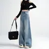 Jeans Azules Vintage de Cintura Alta Pierna Ancha para Mujer Verano 2025 Nuevos Pantalones Rectos Sueltos de Corte Delgado