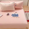 Estilo minimalista, colcha de algodón 100% teñido en hilo de algodón lavado, sábana bajera de algodón puro con estampado de dibujos animados cepillado, funda de edredón, funda de colchón para dormitorio, juego de tres piezas