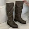 Botas altas estilo cinturón coreano Chuyuji para mujer, nuevo modelo otoño e invierno 2026, punta redonda, estilo equitación, tacón grueso, adelgazantes, por debajo de la rodilla