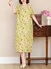 Nova Mãe de Meia-idade Vintage Estilo Nacional Vestido de Verão plus size Vestido de Seda de Algodão 50 Meia-idade Nova Saia Cheongsam Chinesa