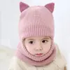 Gorro de Punto Infantil de Otoño e Invierno con Orejas de Zorro Lindas Bufanda para Bebé Abrigada y Engrosada de Forro Polar Gorro de Una Pieza