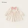 M Modelo de Bem-Estar Vestido de Menina Primavera e Outono Não Reutilizável Vestido Floral Infantil Vestido de Menina Outono Manga Longa Roupas Infantis Liquidação