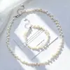 Conjunto Autêntico de Colar e Pulseira de Pérolas Naturais de Alta Qualidade em Formato de Pétalas