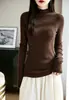 Camiseta básica de punto lisa para mujer, ajustada, con medio cuello alto, de terciopelo suave para la piel, nueva para otoño e invierno, de manga larga, capa interior fina, suéter sencillo
