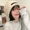 Fábrica de Gorros de Punto de Poliéster Estampado para Mujer Otoño e Invierno Gorro de Lana Holgado Venta al por Mayor Cálido Cortavientos Gorro de Felpa Transfronterizo