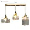Candelabro de Latón y Vidrio Japonés Retro Lámpara Moderna Minimalista para Comedor Sala de Estar Lámpara de Noche de Lujo Nórdico para Dormitorio
