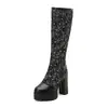 Botas de Caballero Coreanas de Terciopelo Dorado Estampado Empalmado Estilo Nuevo con Tacones Altos Gruesos y Suelas Espesas, Tallas 40-48, Botas de Comercio Exterior Talla Grande