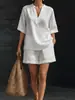 Traje Casual Europeo y Americano Verano Nuevo Cuello en V Manga Corta Pantalones Cortos de Cintura Elástica Color Sólido Simple Ropa para Mujer Transfronterizo Amazon