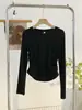 Camisa Básica Feminina Estilo Europeu com Ombros Normais, Primavera 2026, Ajuste na Cintura, Camiseta de Manga Longa Franzida, Top Versátil Cor Sólida Estilo Coreano