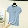 Nueva camiseta de modal de verano para mujer con cuello en V y manga corta, simple y versátil, camiseta básica adelgazante, top holgado casual de talla grande