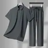 Traje de Polo sin Costuras de Seda Helada Fresca de Verano para Hombres Ropa para Padres de Mediana Edad y Mayores Casual de Negocios Pantalones Cortos de Manga Corta Dos