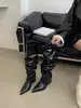 Botas de Motocicleta Nuevas Botas Largas Tacón de Cuña 2026 Punta Fina Tacón Alto Botas de Moda Europeas y Americanas para Mujer Volantes Apilados