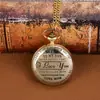 Relógio de Bolso Quartzo Grande Vintage Dourado com Letras SON I LOVE YOU Gold Pocket Watch 8813