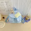 Mochila portátil linda estilo japonés de oso con retazos de cuadros y solapa de cordón, ligera para salidas de niñas, mochila pequeña para mujer