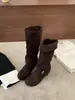 [] Botas Longas Femininas com Salto Interno Aumentador 2026 Nova Coleção Outono/Inverno Fivela Salto Baixo Meio da Panturrilha Amassadas Empilhadas