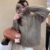 Retro Soft Waxy Design Sense Corner Botão Gola Alta Suéter Feminino Inverno Estilo Preguiçoso Solto Engrossado Cardigan De Malha Top