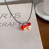 Pingente de Maçã Vermelha Fofo Esmalte Pingando Maçã do Amor Pingente de Menina Vermelha Corrente de Pescoço Corrente de Clavícula Corrente de Lã Tendência