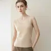 Chaleco de cachemira 100% puro para mujer con cuello en U, sin mangas, nuevo estilo otoño e invierno, camiseta básica de punto liso simple, moderno