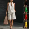 Nova coleção de roupas femininas transfronteiriças 2026: loja online independente, Amazon e AliExpress - apresentando um conjunto casual de shorts com gola halter e decote V, sem mangas