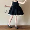 Vestido de Verão para Meninas, Moda Infantil Estilosa, Tendência Estilo Hepburn com Renda Preta Vestido Regata de Princesa
