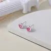 Colar Pingente de Zircônia Rosa Super Brilhante da Moda para Mulheres, Elegante Conjunto Versátil de Brincos e Colares de Luxo Leve Exquisito