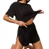 TK Venta Caliente Verano Nuevo Cómodo Holgado Color Sólido Hueco Conjunto de Pijama Manga Corta Pantalones Cortos Dos Piezas Ropa de Casa para Mujer