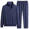 Conjunto Esportivo Casual Masculino de Algodão Puro Respirável para Primavera e Outono, Tamanho Plus, Cardigan Suéter Calça Tendência Conjunto de Duas Peças